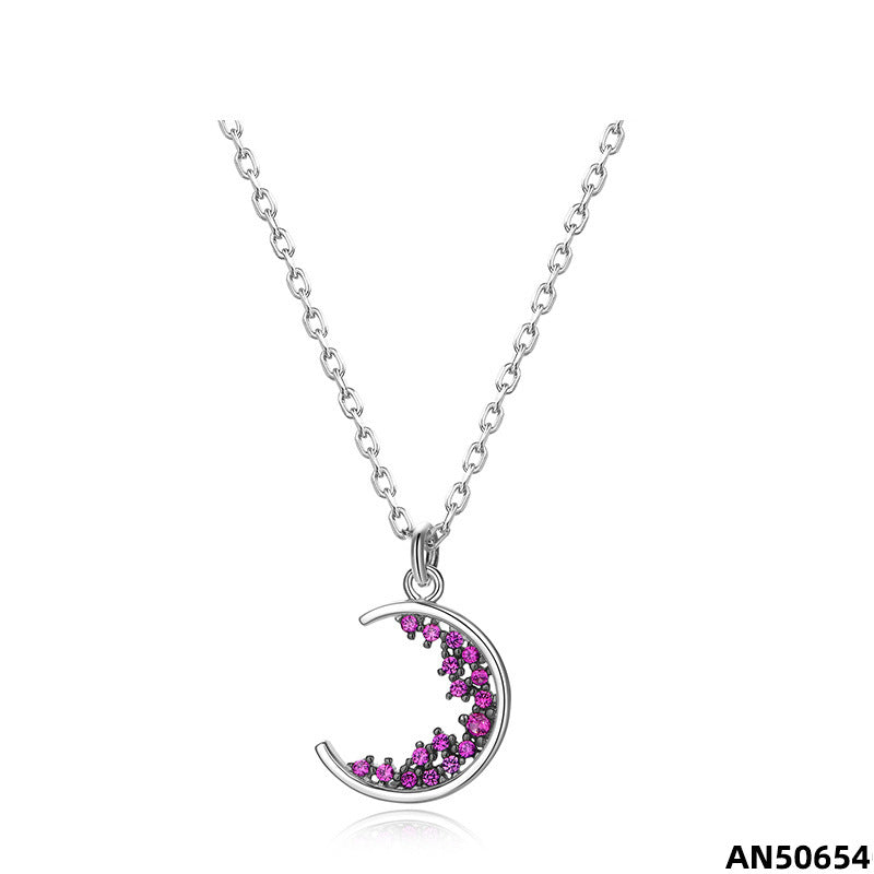 colorful diamond moon necklace