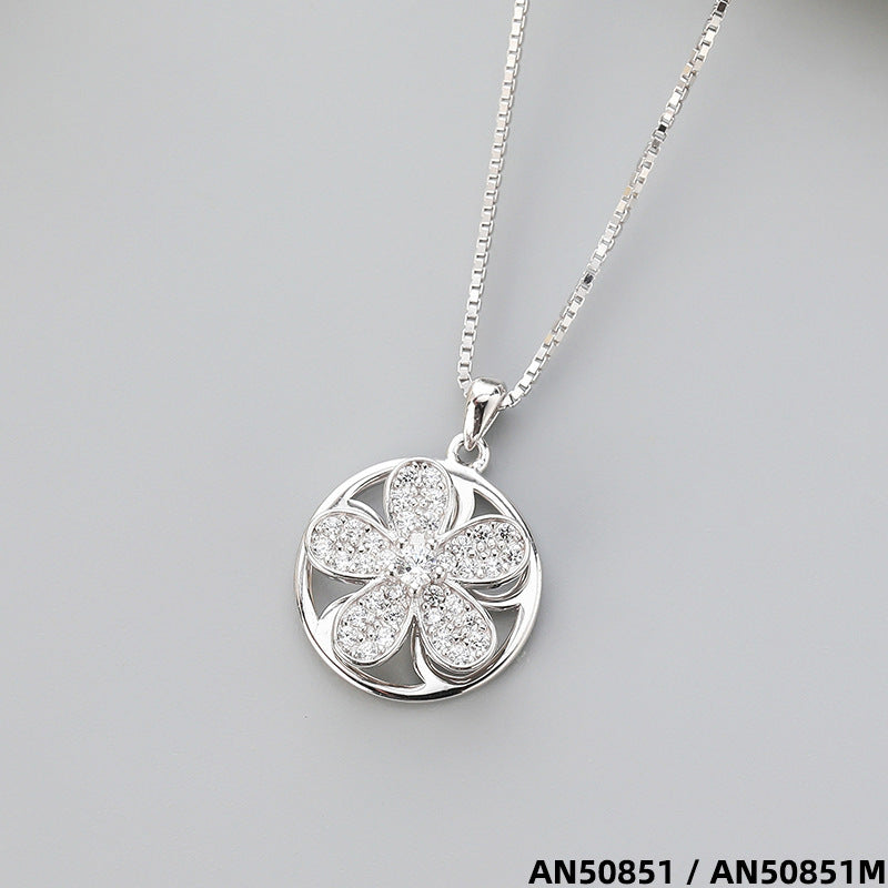 sterling silver jewelry diamond flower necklace