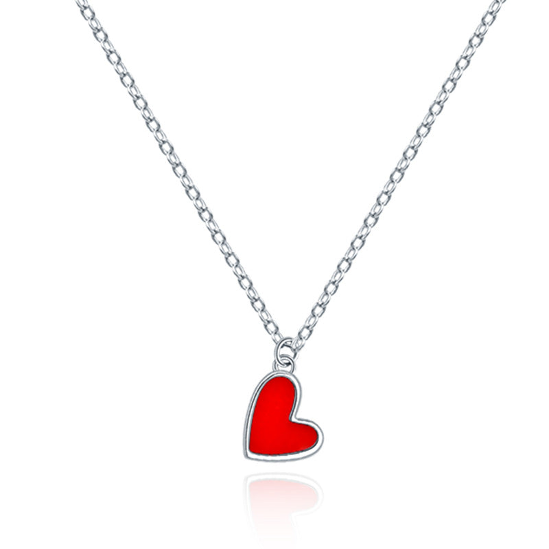 red enamel heart necklace silver