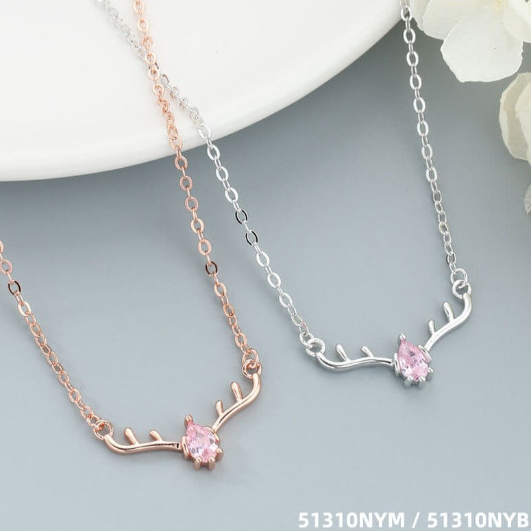 pink diamond antler pendant silver