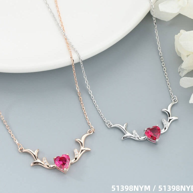 ruby heart antler necklace