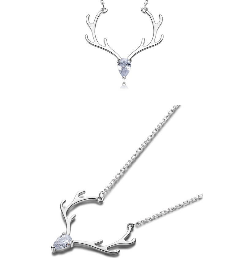 crystal pendant antler necklace silver