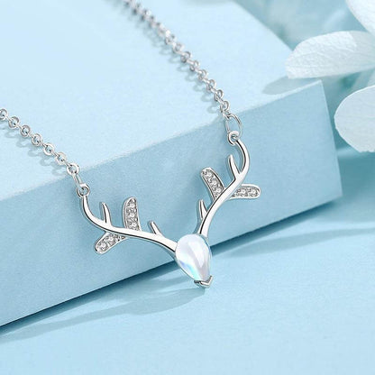 crystal zircon antler necklace silver