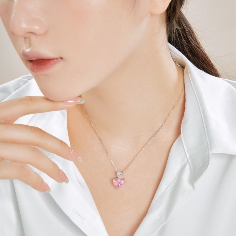 pink heart solitaire pendant necklace