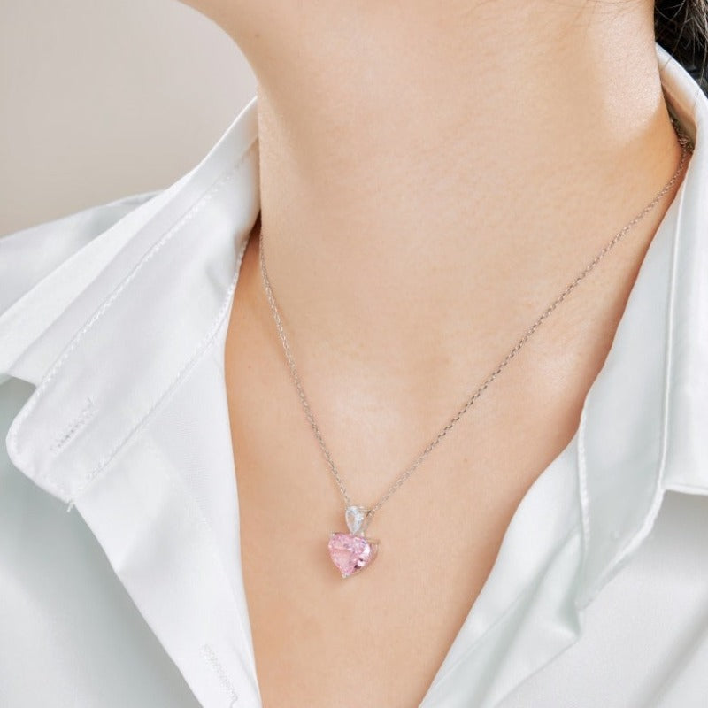 pink solitaire heart necklace pendant silver
