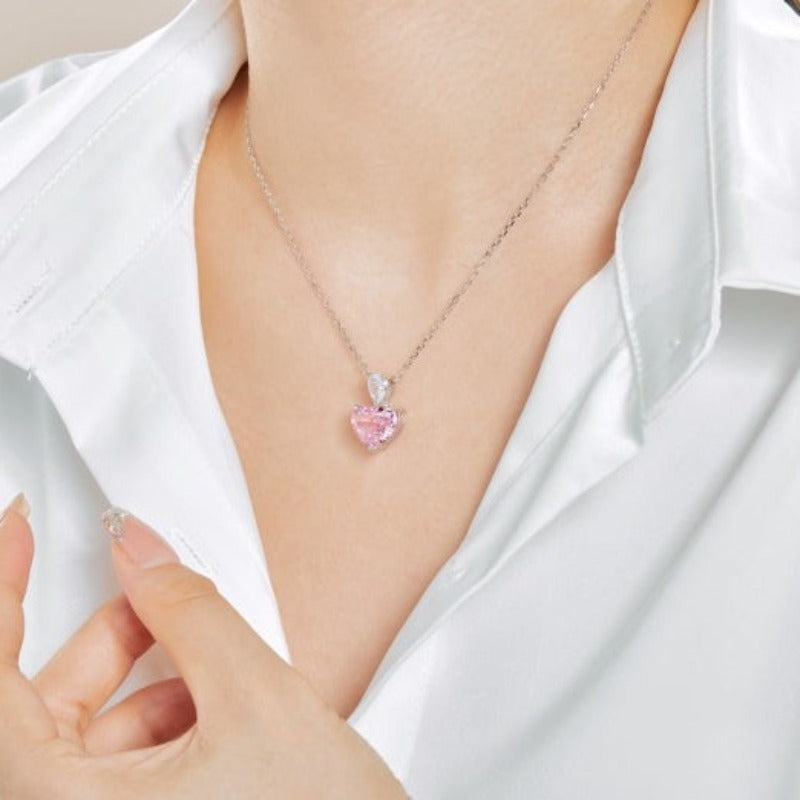 pink diamond solitaire heart necklace pendant