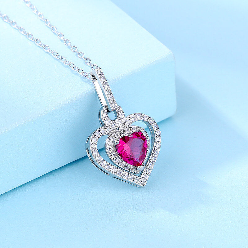 pink heart necklace silver