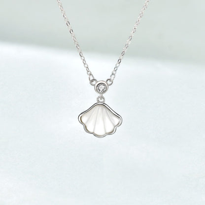 925 Sterling Silver Shell Pendant Necklace Cubic Zirconia Simple Personalised Clavicle Necklaces,For Mother Wife Birthday Anniversary Jewellery Christmas Gifts