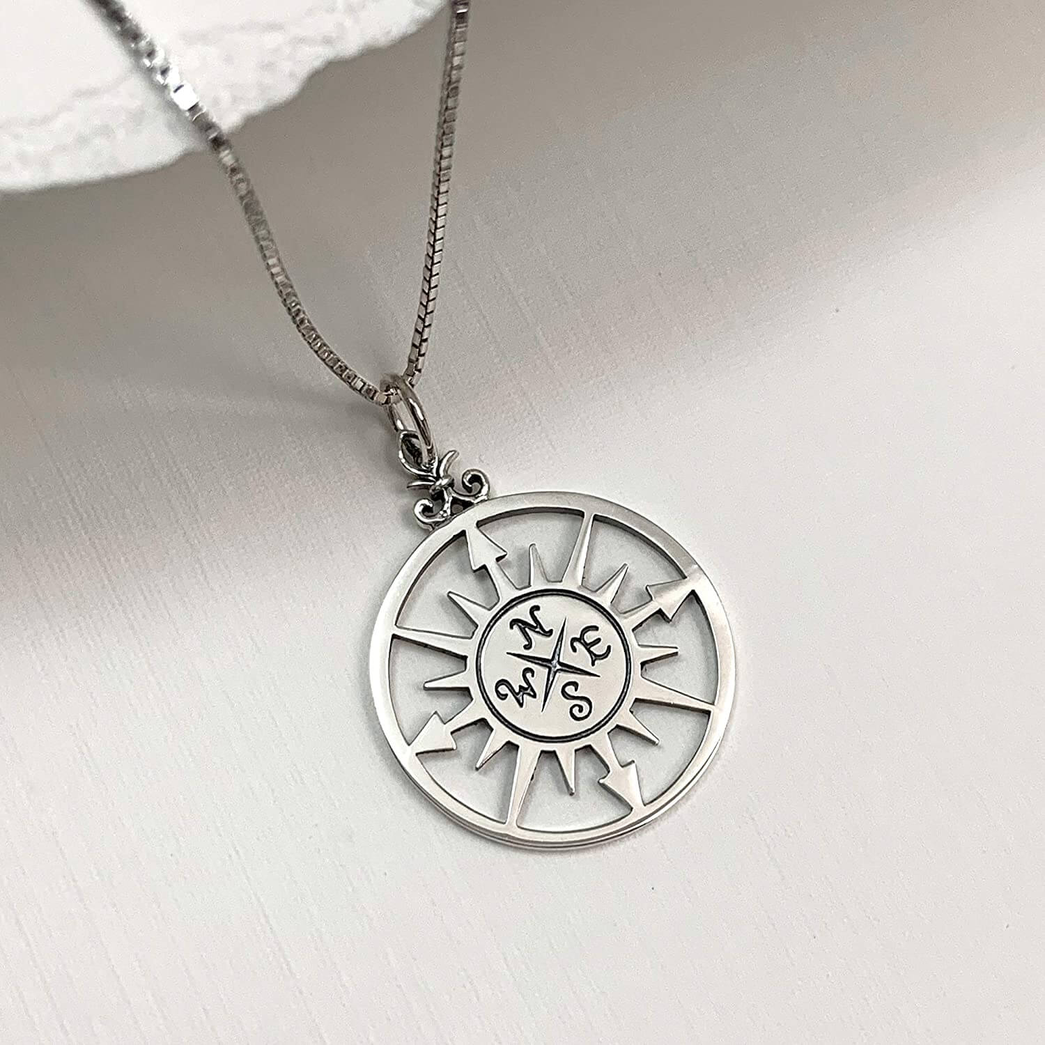 sterling silver compass necklace