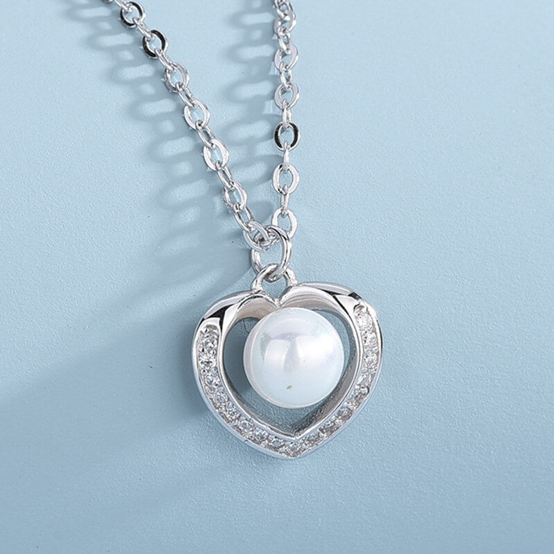 pearl heart necklace silver