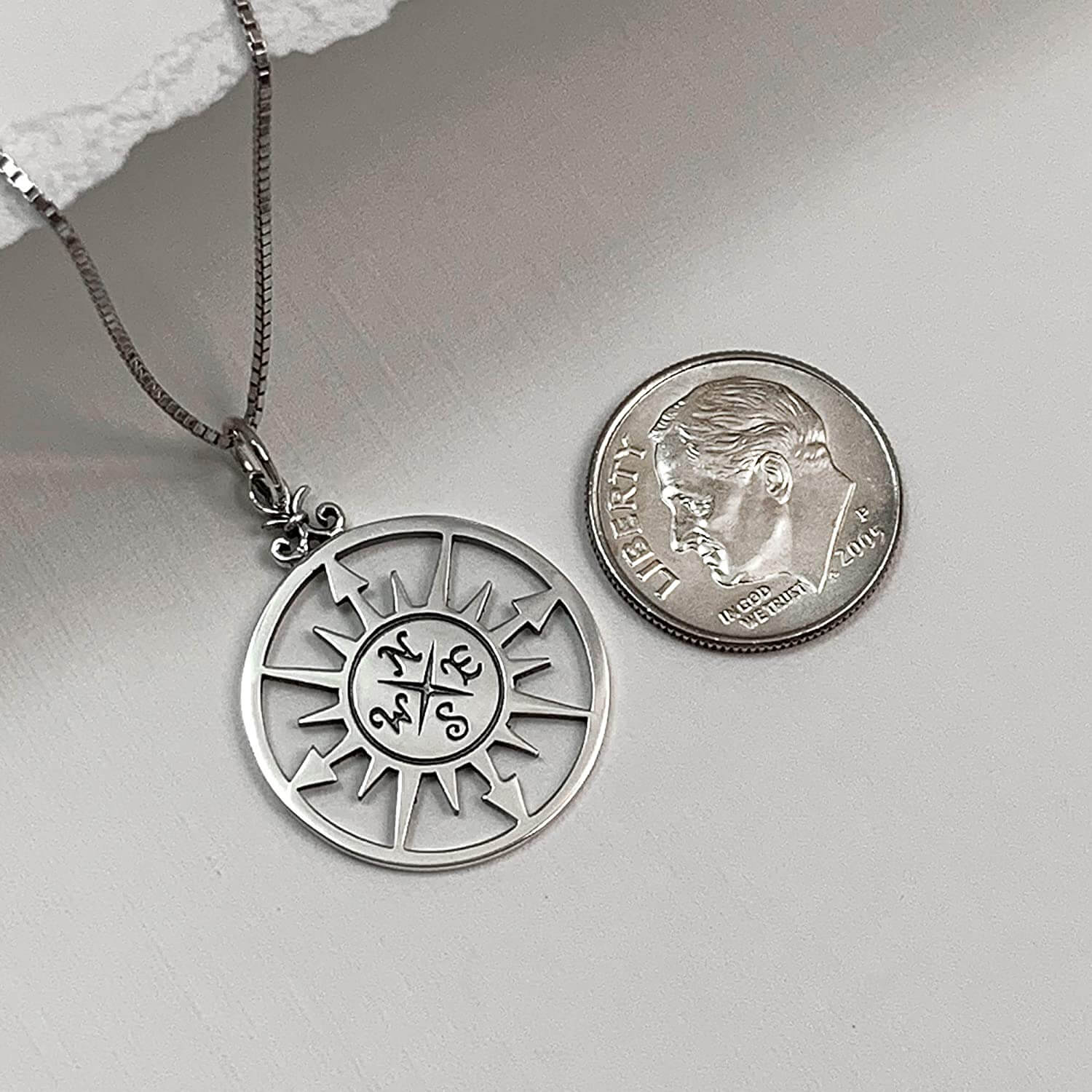 silver compass necklace for women