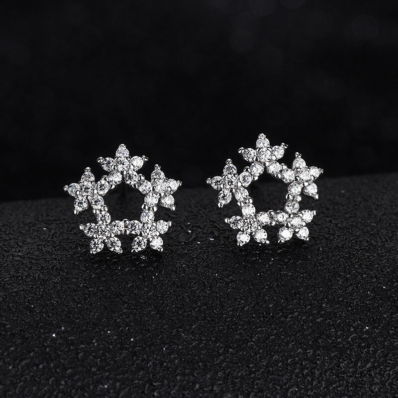 diamond star flower earrings