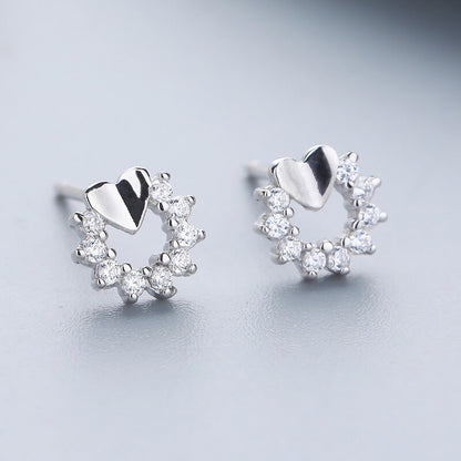 silver heart outline earringswhite diamond studs