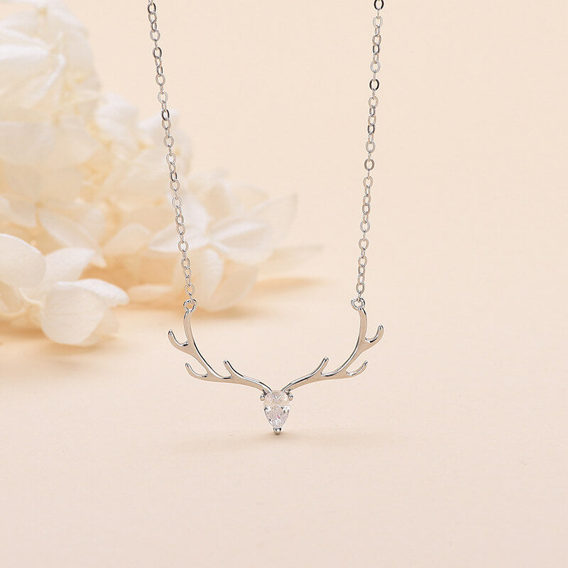 Rhodium plated antler necklace