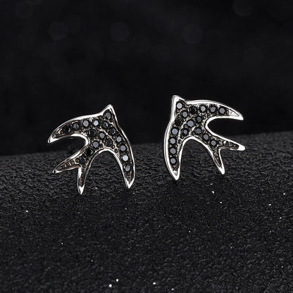 black diamond swallow earrings925