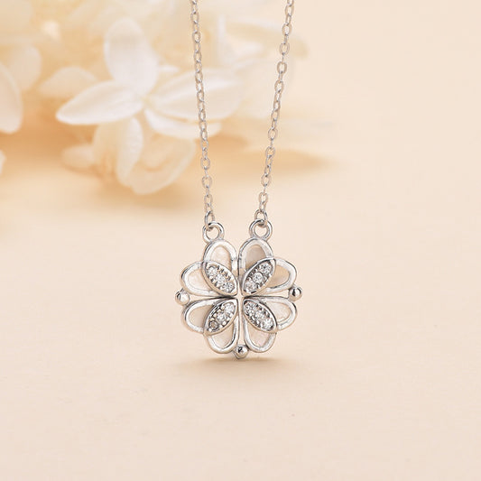 silver magnetic clover heart necklace