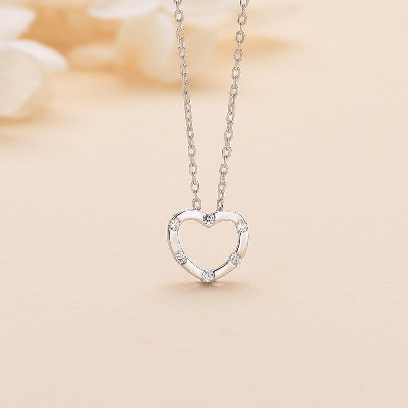 open heart diamond pendant silver