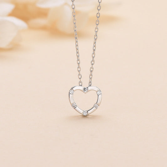 open heart diamond pendant silver