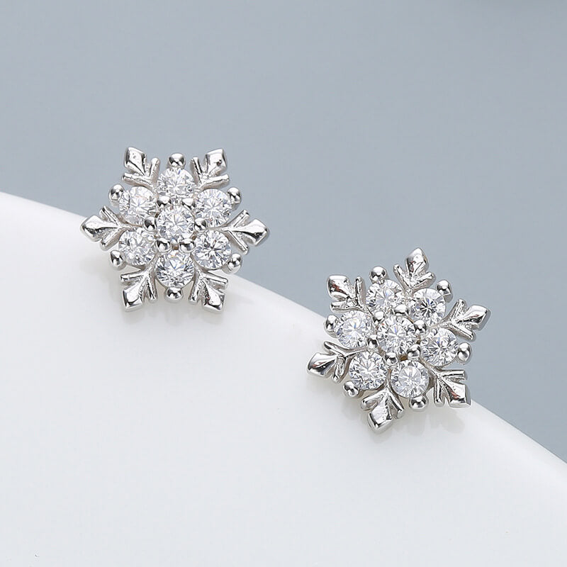 sterling silver diamond snowflake stude earrings