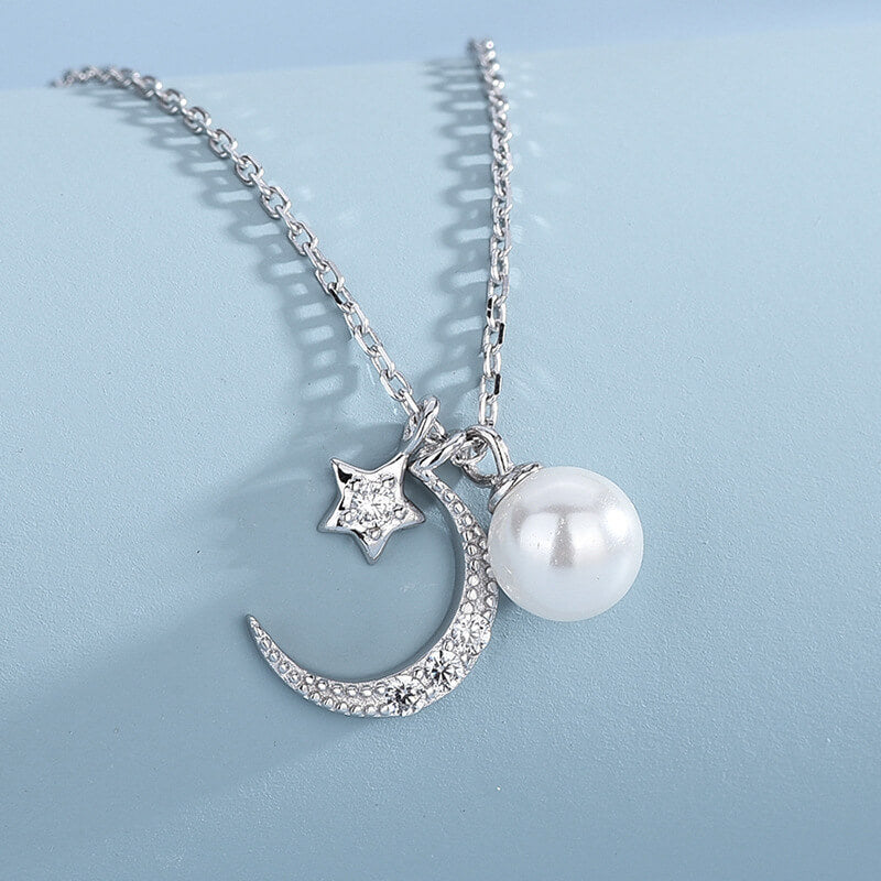 white pearl moon necklace