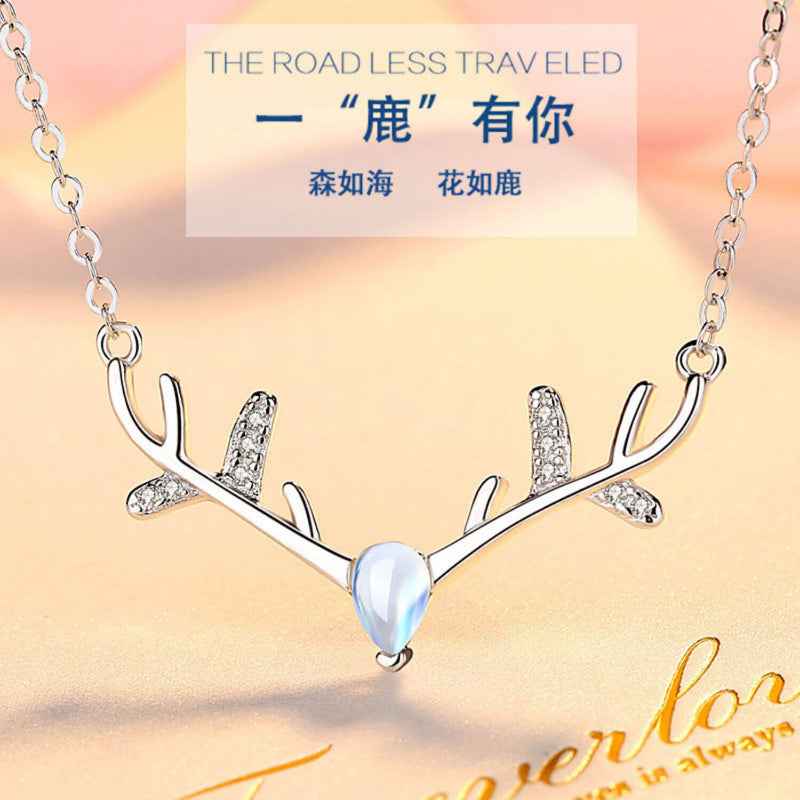 Jimmy's Jewelry Moonstone Antler Pendant Necklace in 925 Sterling Silver