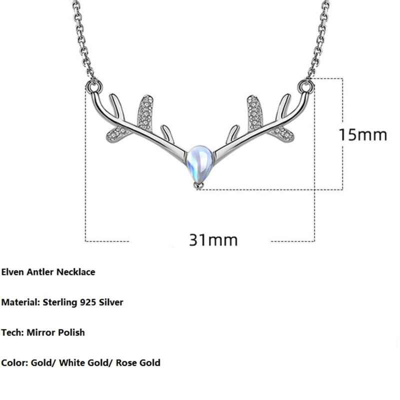 Jimmy's Jewelry Moonstone Antler Pendant Necklace in 925 Sterling Silver