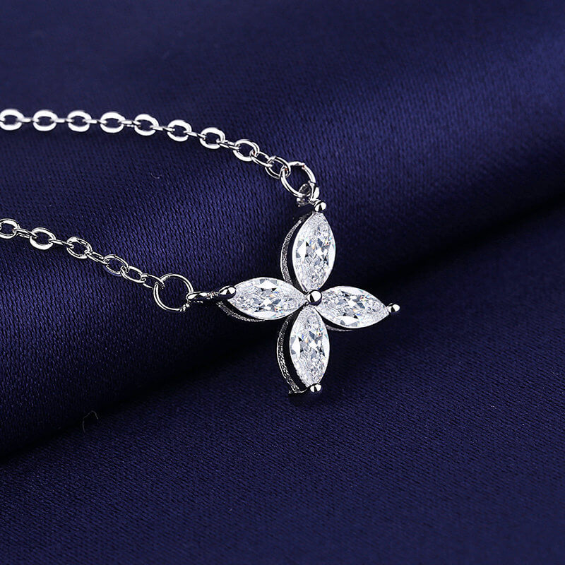 Artisan Crafted Silver Marquise Floral Necklace
.