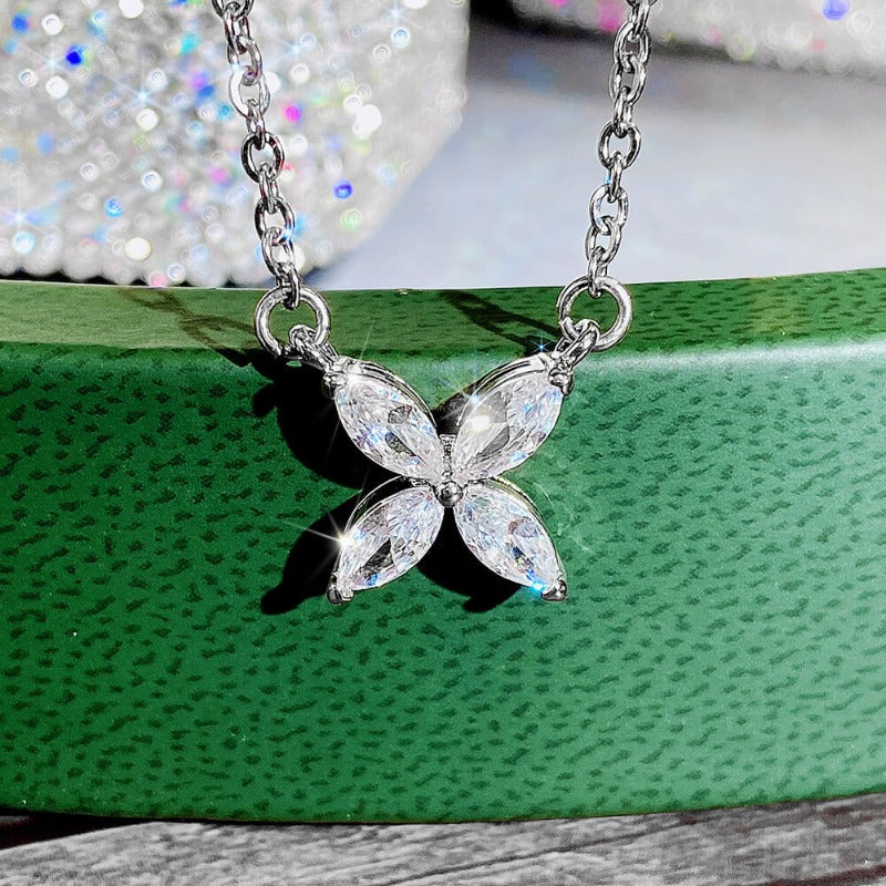 Beautiful Sterling Silver Crystal Flower Sparkle Necklace
