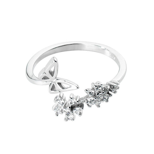 Adjustable Butterfly Ring with Crystals
