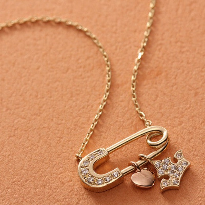 silver safety pin pendant diamond