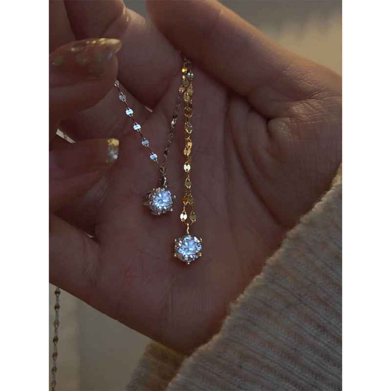 silver Solitaire Cubic Zirconia Pendant Necklace