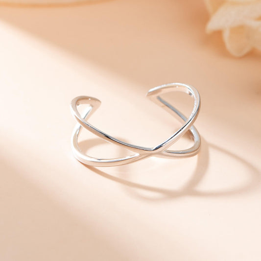 Sterling Silver Simple Band Ring Open Ring Ajustable Wide Band Line Rings