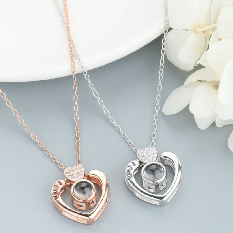 925 sterling silver pendants heart projection necklace