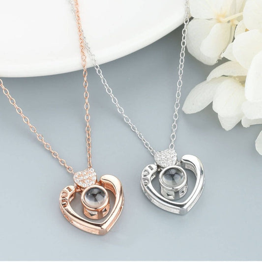 925 silver pendant heart projection necklace