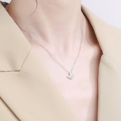 silver diamond butterfly necklace for women
