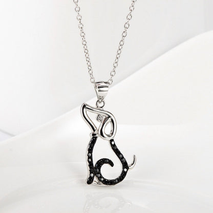 Silver Dog with Black Stones Necklace

