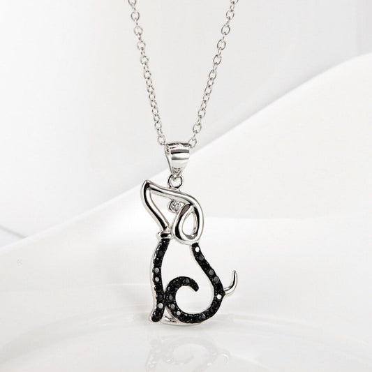 Silver Dog with Black Stones Necklace
