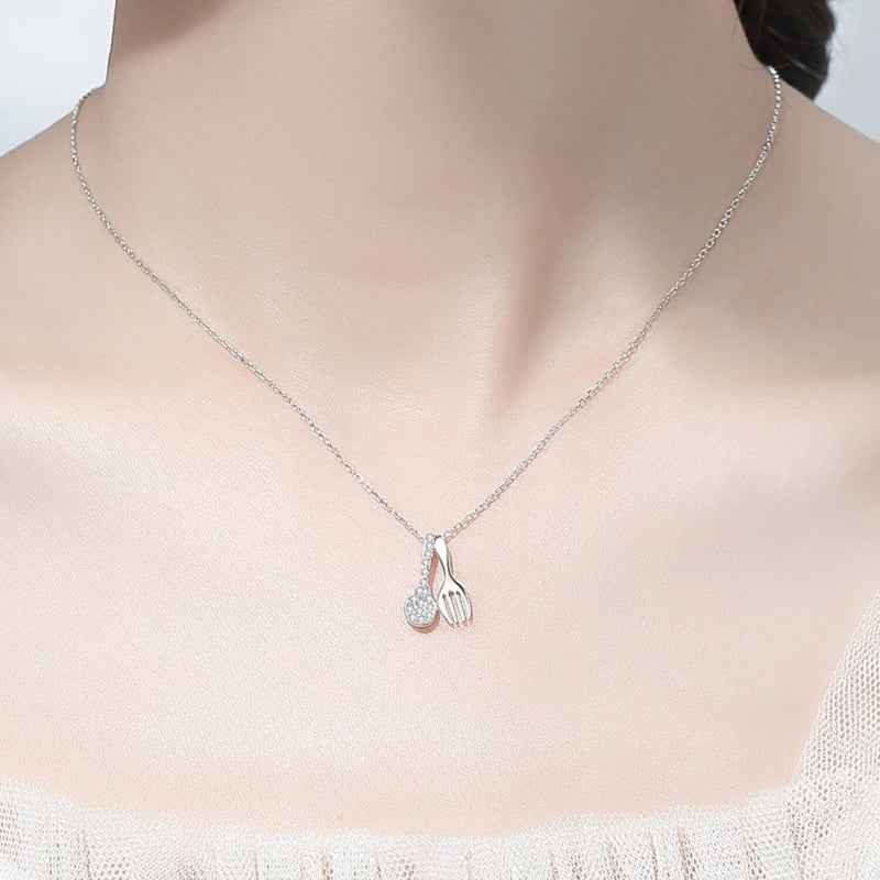 s925 sterling silver Spoon and Fork Charm Pendant Necklace