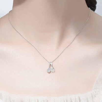 s925 sterling silver Spoon and Fork Charm Pendant Necklace