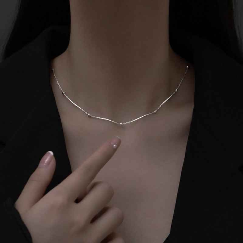 s925 sterling silver Minimalist Silver Bead Necklace
