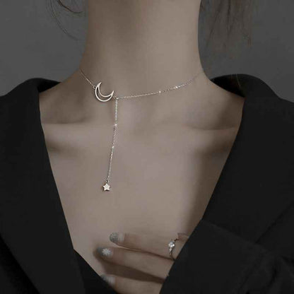 s925 sterling silver Moon and Star Female Necklace