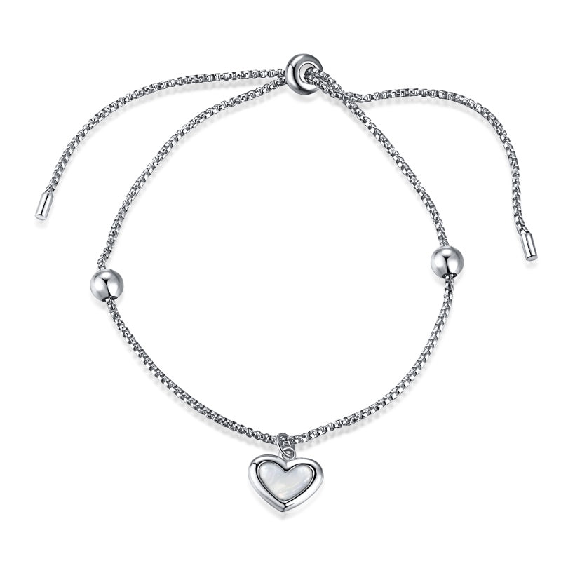 silver heart bracelet white gold color
