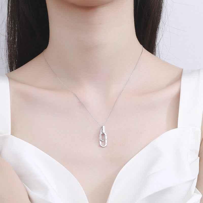 S925 Sterling Silver Interlocking Oval Pendant Necklace - JIMMY JEWELRY 01