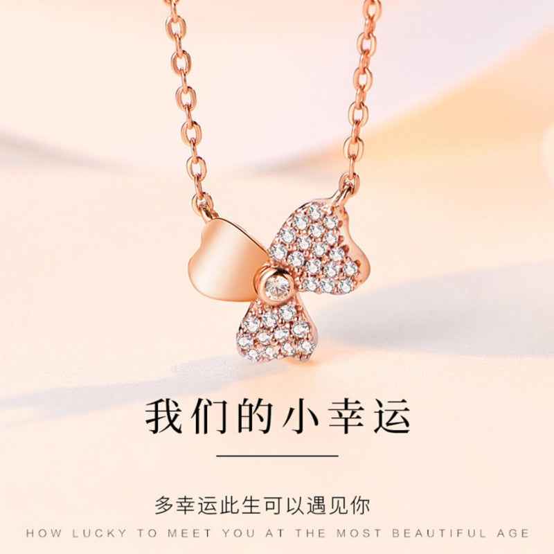 925Silver Sparkling Clover Trio Pendant Necklace