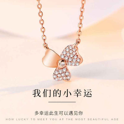 925Silver Sparkling Clover Trio Pendant Necklace