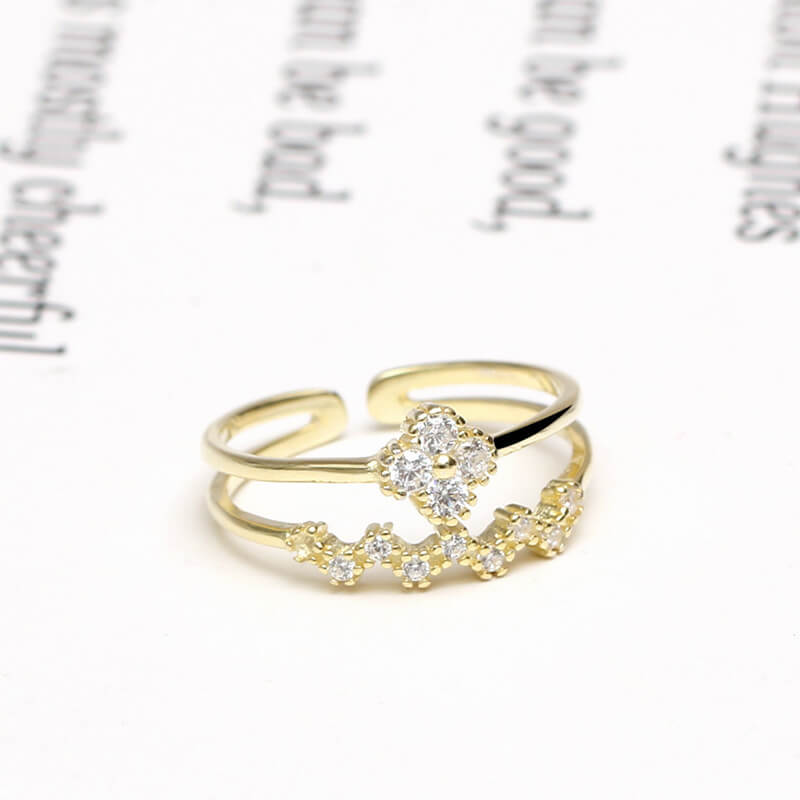 Sterling Silver Open Ring with Crystals
