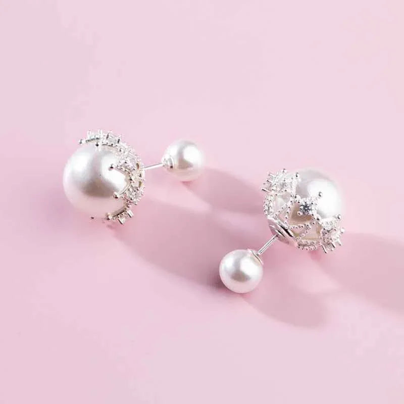 Elegant Double-Sided Pearl Drop Stud Earrings