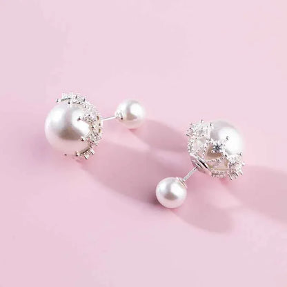 Elegant Double-Sided Pearl Drop Stud Earrings - JIMMY JEWELRY 01