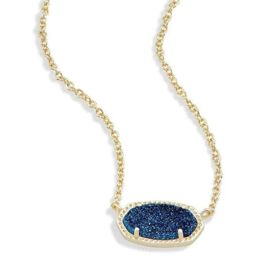 Kendra Scott Elisa pendant necklace with gold chain and blue oval druzy bezel pendant