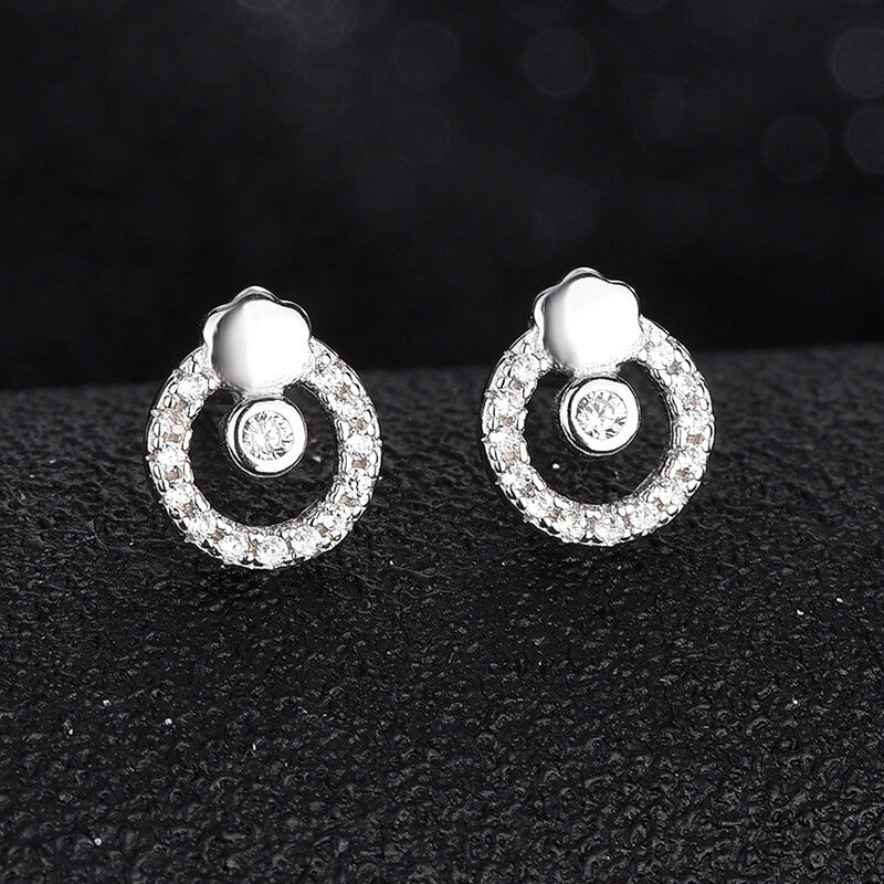 sterling silver diamonds circle stud earrings